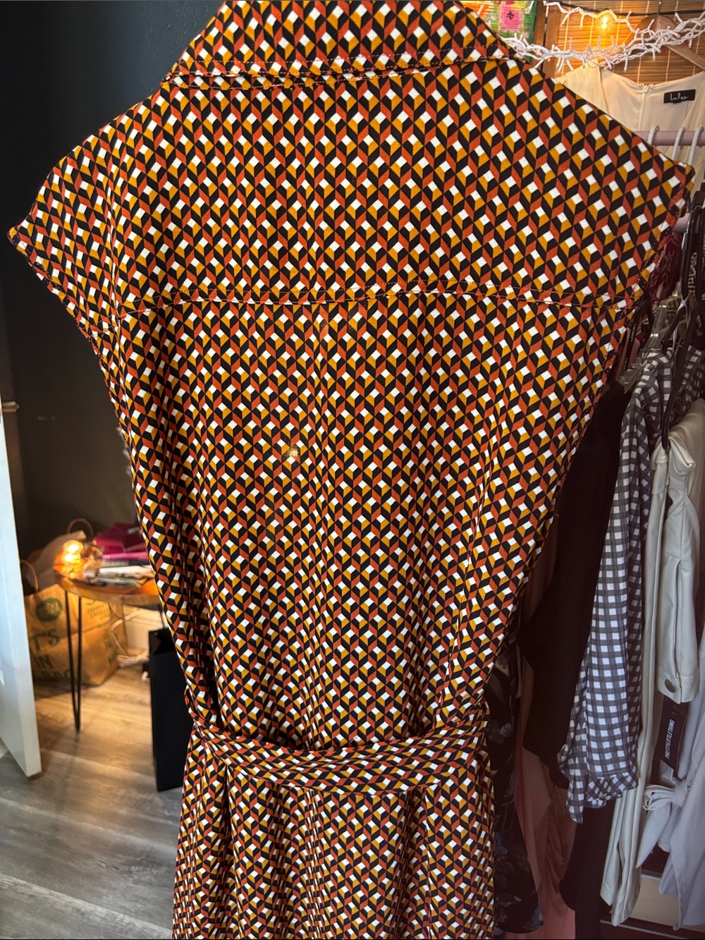 Michael Kors Brown Geometric Sleeveless Wrap Midi Dress - Picture 9 of 9